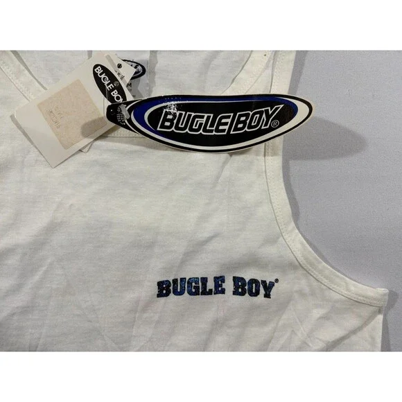 VTG Bugle Boys Tank Top Shirt Print White Sleeveless 90's Shark Mens Sz M NWT - Picture 5 of 10